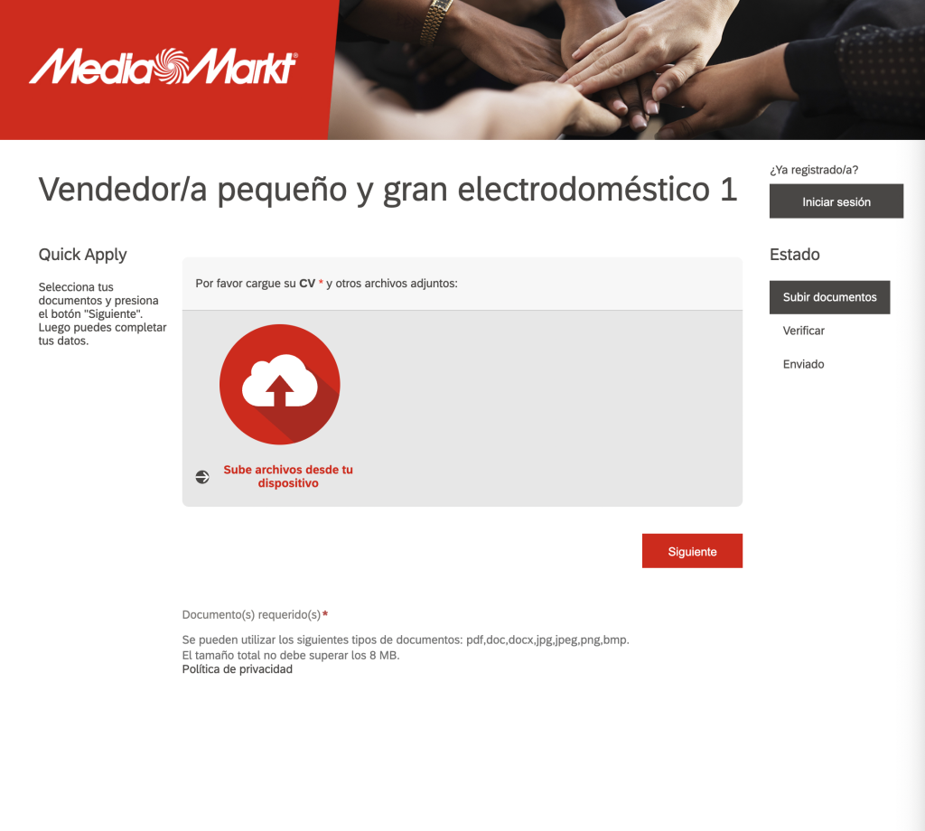 Como enviar el Currículum a Mediamarkt
