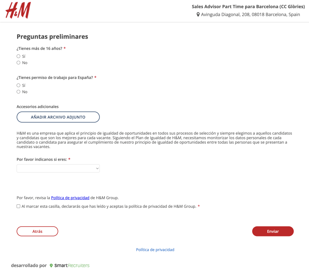 trabajar en H&M